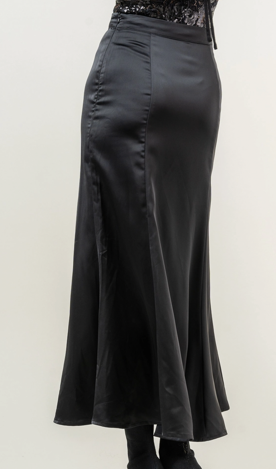 High Waisted Satin Long Skirt