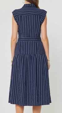 Shirts Collar Cap Sleeve Button Down Midi Dress W/Belt