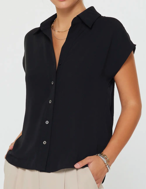 Cap-Sleeve Button Down Blouse