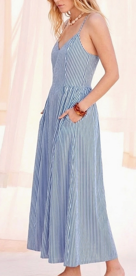 Striped Maxi Dress-Blue