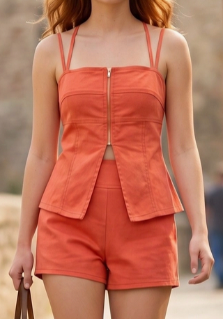 Double Shoulder Strap Tunic Style Short Set