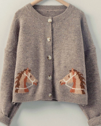 Western Horse Graphic Button Front Cropped Cardigan Sweater