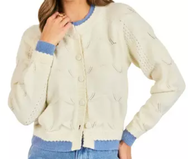 Love Note Layered Cardigan-Ivory/Blue