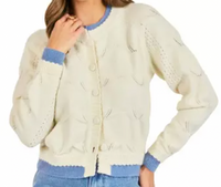 Love Note Layered Cardigan-Ivory/Blue