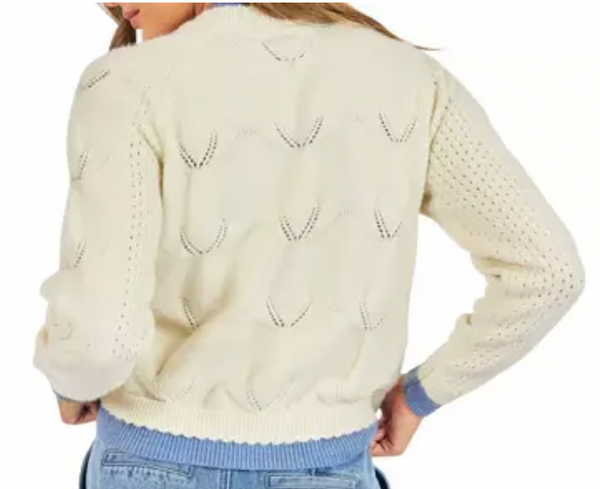 Love Note Layered Cardigan-Ivory/Blue