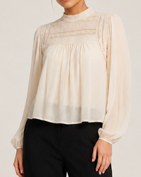 Crochet Embroidery Shoulder Long Sleeve Top