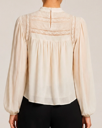 Crochet Embroidery Shoulder Long Sleeve Top