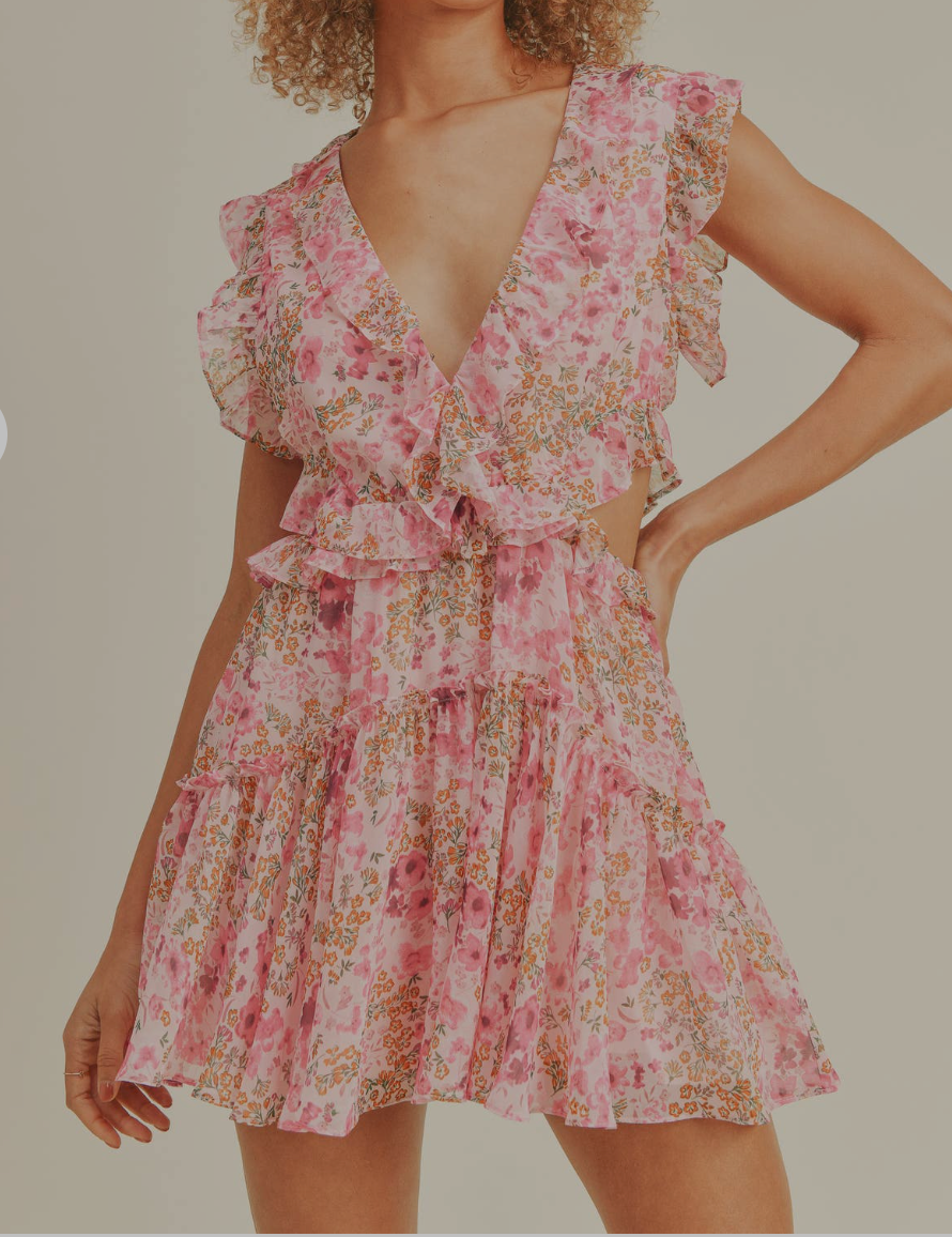 Reset By Jane Pink Floral Rosie Cut Out Dress