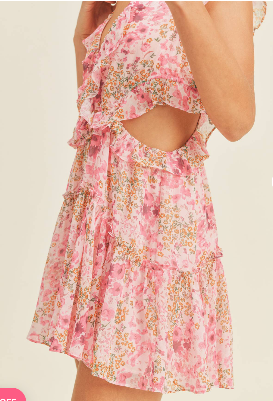 Reset By Jane Pink Floral Rosie Cut Out Dress