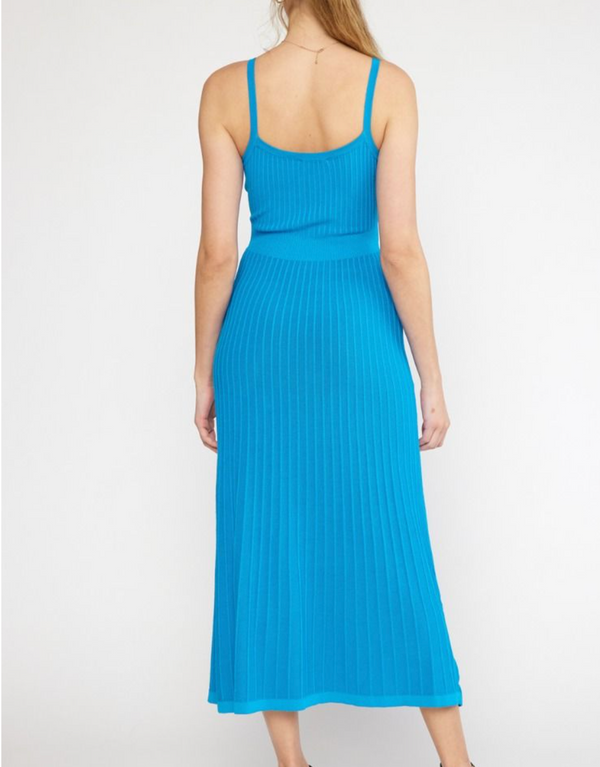 Entro Teal Ribbed Round Neck Sleeveless Maxi Dress