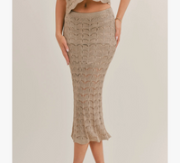 Sage The Label Cappuccino Open Knit Midi Skirt: Taupe