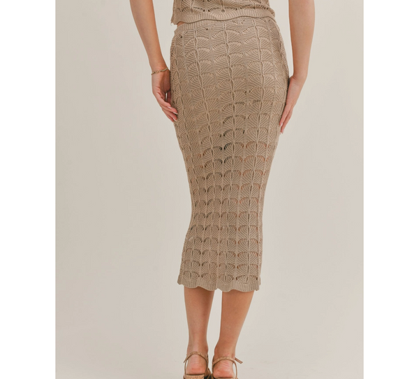 Sage The Label Cappuccino Open Knit Midi Skirt: Taupe