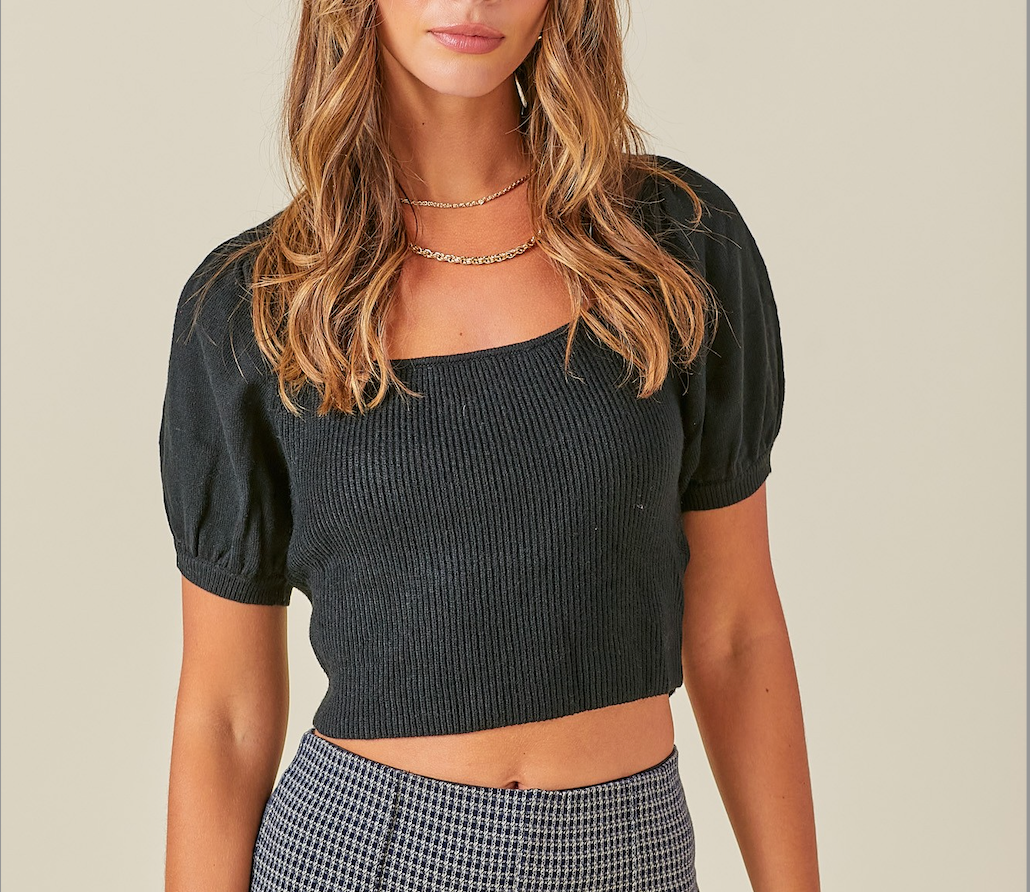 Day + Moon Cropped Square Neck Sweater Top With Sleeve Detail – Apothecary  Social