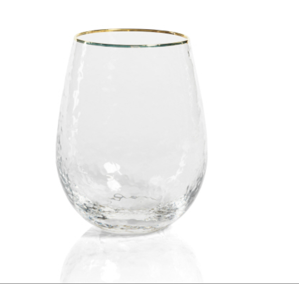 Zodax Negroni Hammered Stemless All Purpose w/ Gold Rim