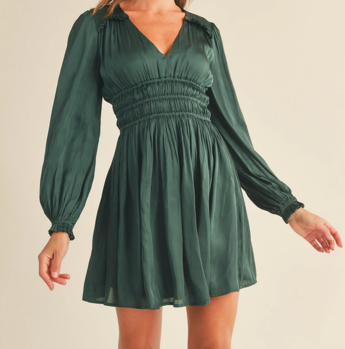 Reset By Jane Anna Long Sleeve Dress-Emerald Green