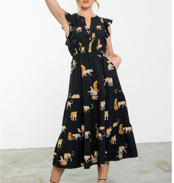 THML Flutter Sleeve Cheetah Print Dress