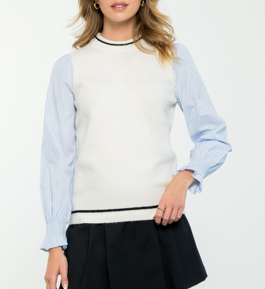THML Striped Sleeve Knit Sweater