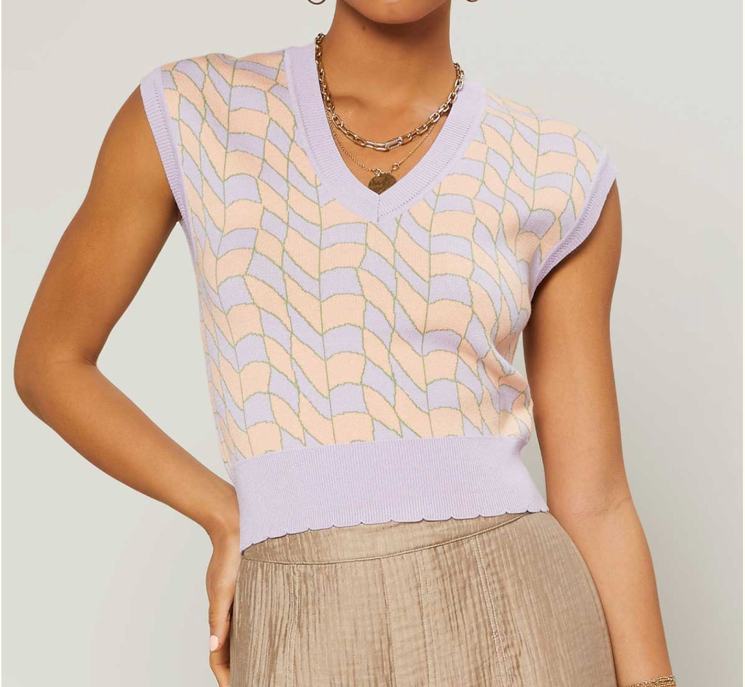 Current Air Light Lavender Apricot Cropped Sweater Vest