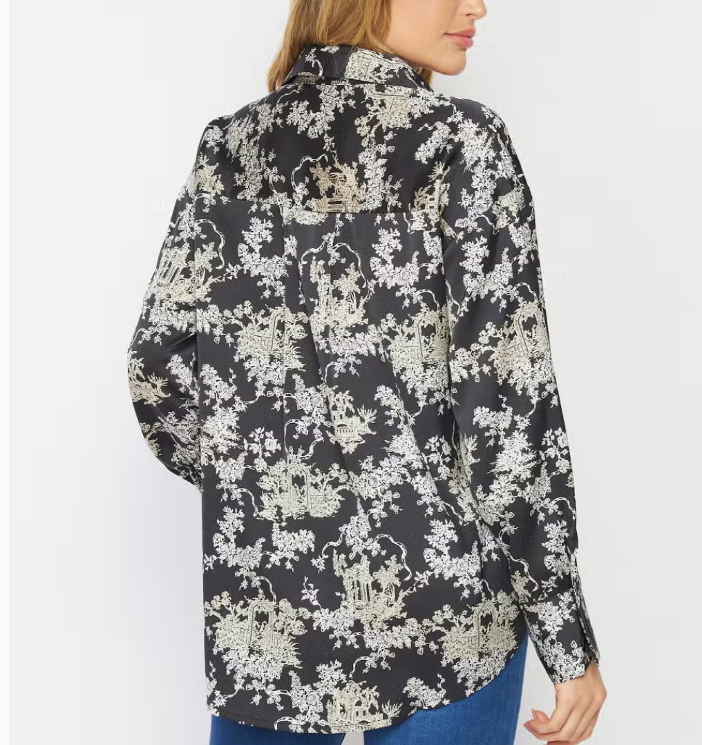 Antique Print Silky Black Blouse