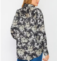 Antique Print Silky Black Blouse