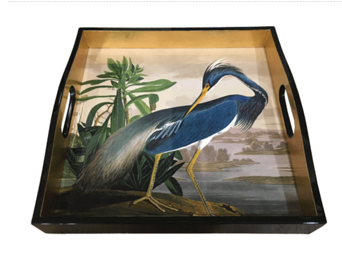 Audubon Heron Sqr Lacquer Square Tray-14x14