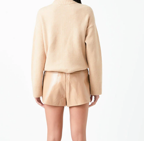 High-Waisted Faux Leather Shorts- Tan