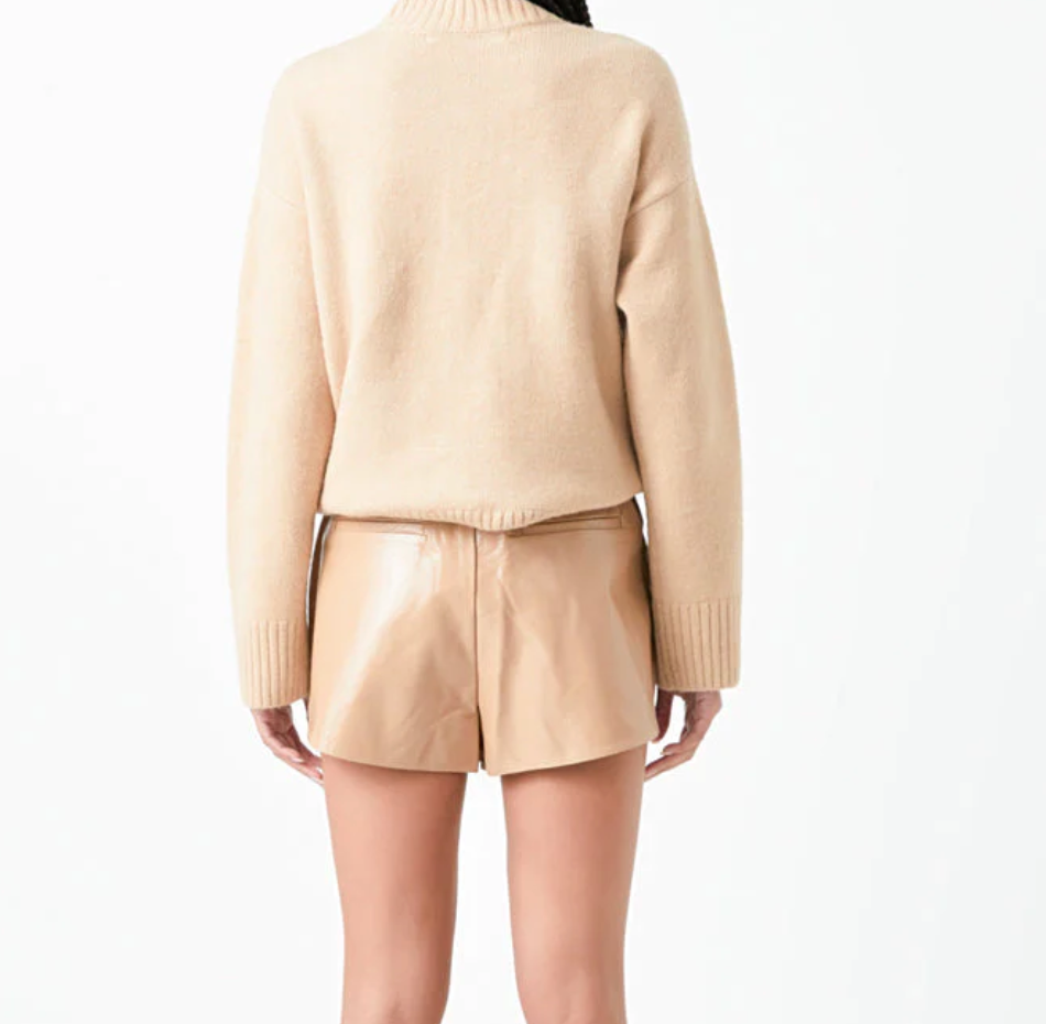 High-Waisted Faux Leather Shorts- Tan