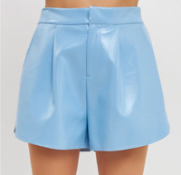 High-Waisted Faux Leather Shorts Powder Blue