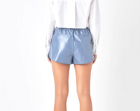 High-Waisted Faux Leather Shorts Powder Blue