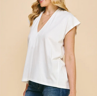 Cap Sleeves V-Neck Top - White