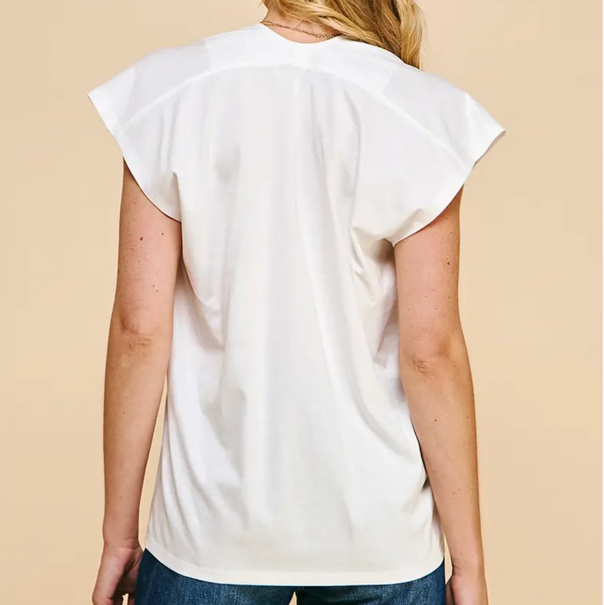 Cap Sleeves V-Neck Top - White