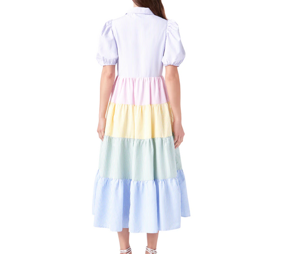 Stripe Colorblock Shirtdress In White Multicolor