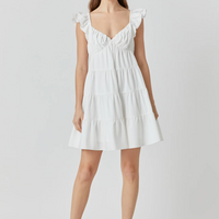 Tiered Mini Dress-White