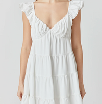 Tiered Mini Dress-White