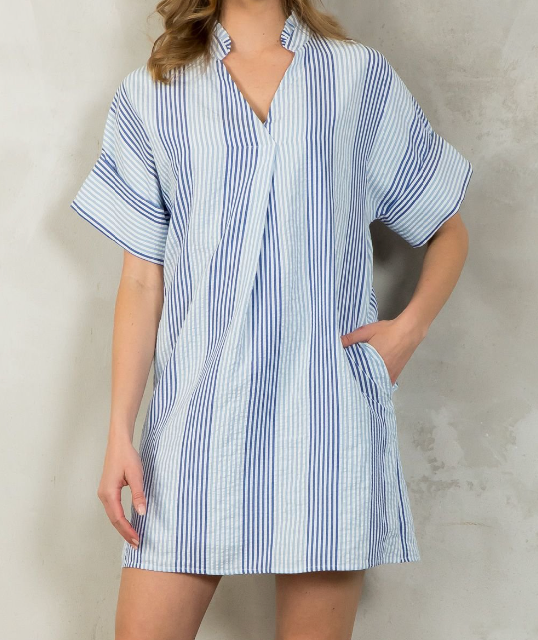 THML Blue Striped Seersucker Dress