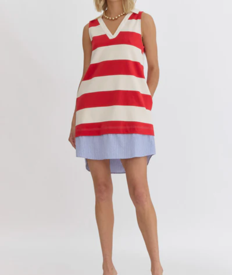 Entro Red and White Stripe Sleeveless Dress