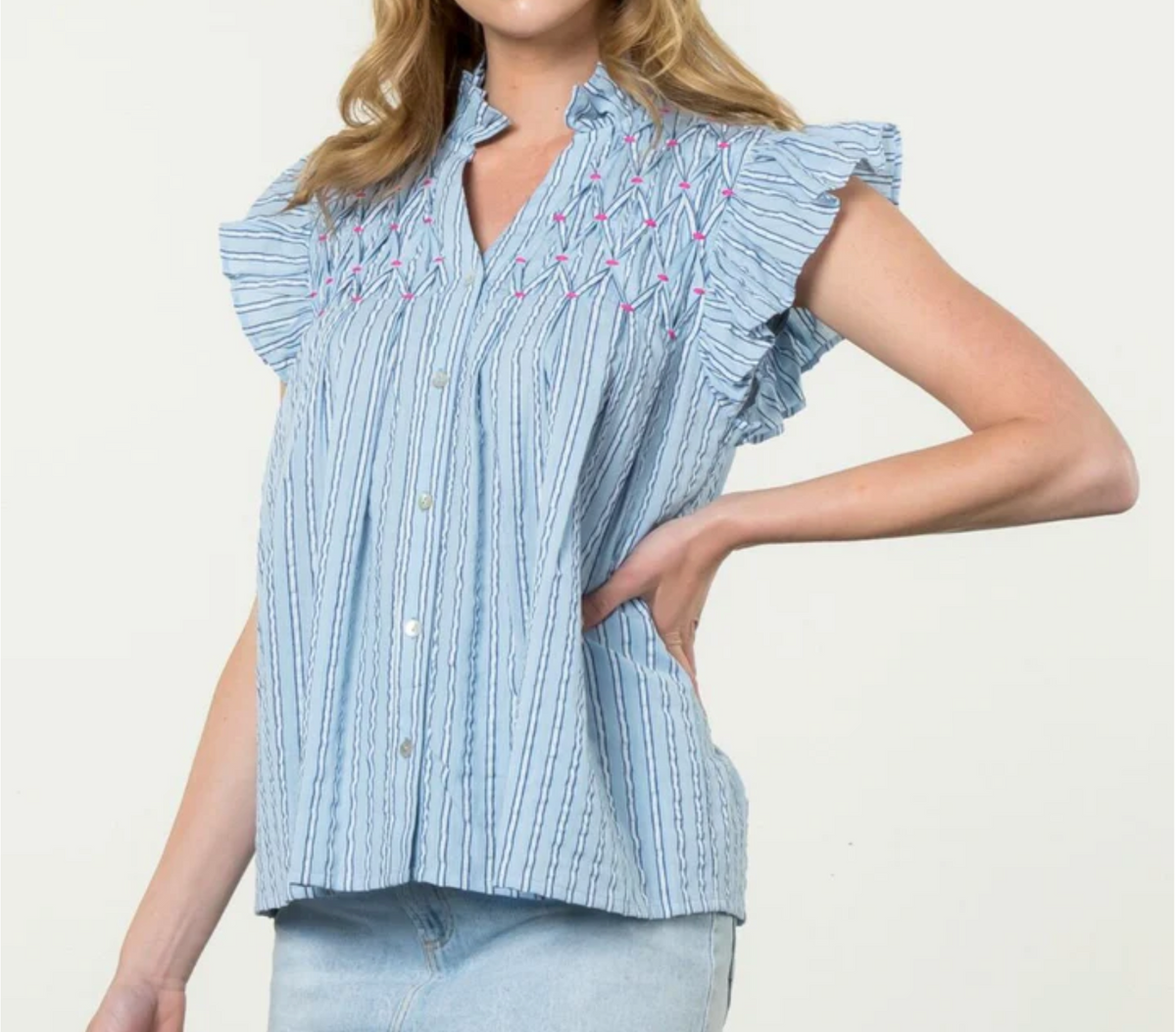 THML Buttoned Top With Pleats And Knots By Hand Top