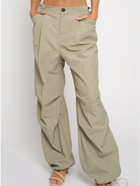 Pull Cord Nylon Cargo Pants-Olive