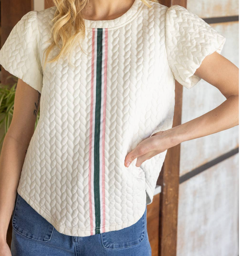 Multi Stripe Front Detailed Textured Knit Top