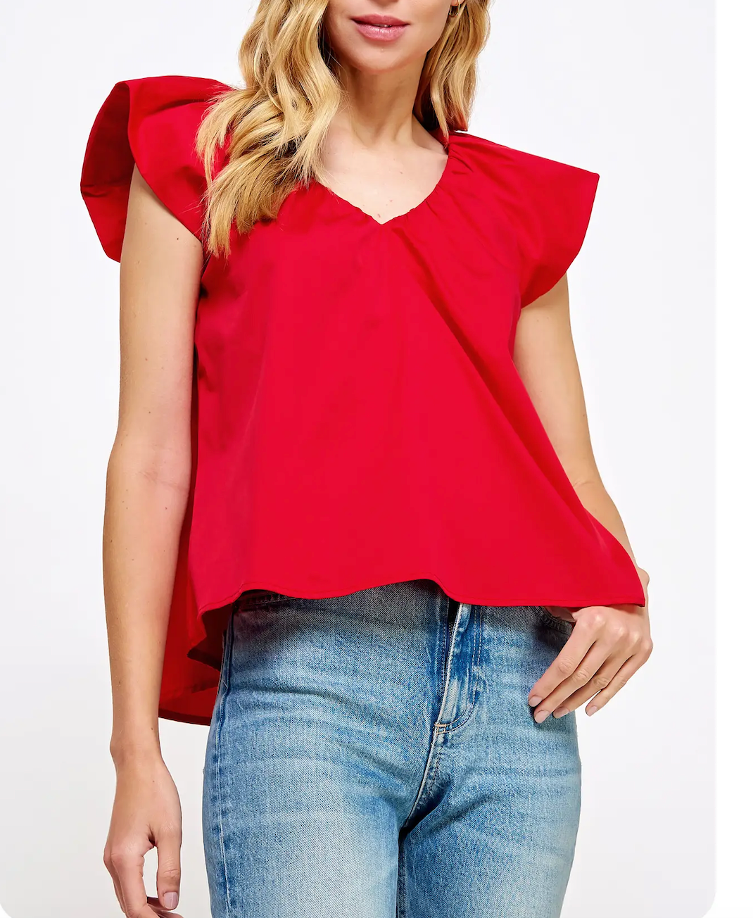 V-Neck Puff Sleeves Poplin Top