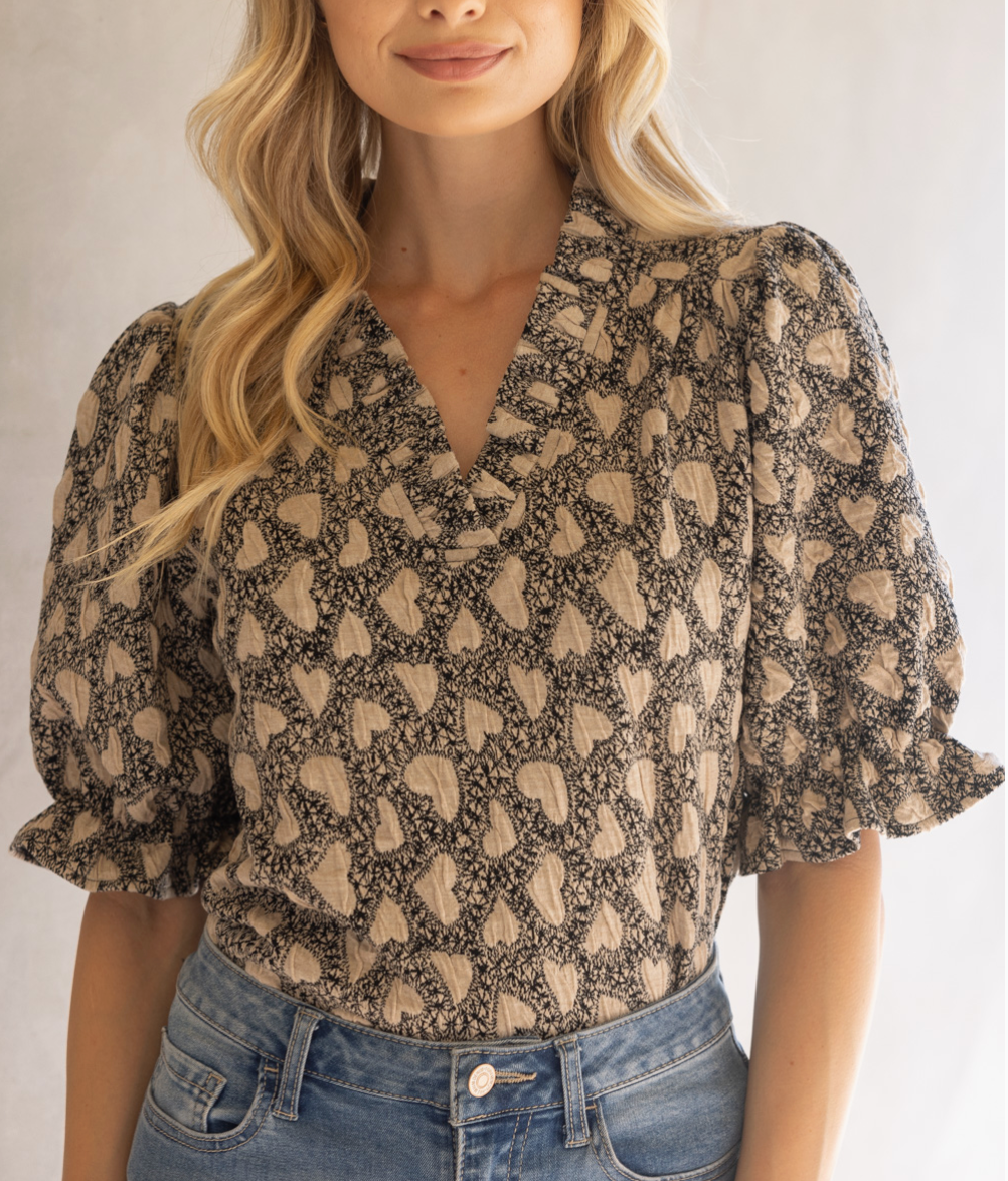 Ruffle V Neck Heart Top