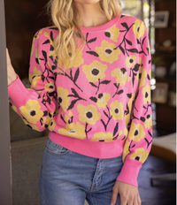 Pink Floral Knit Sweater