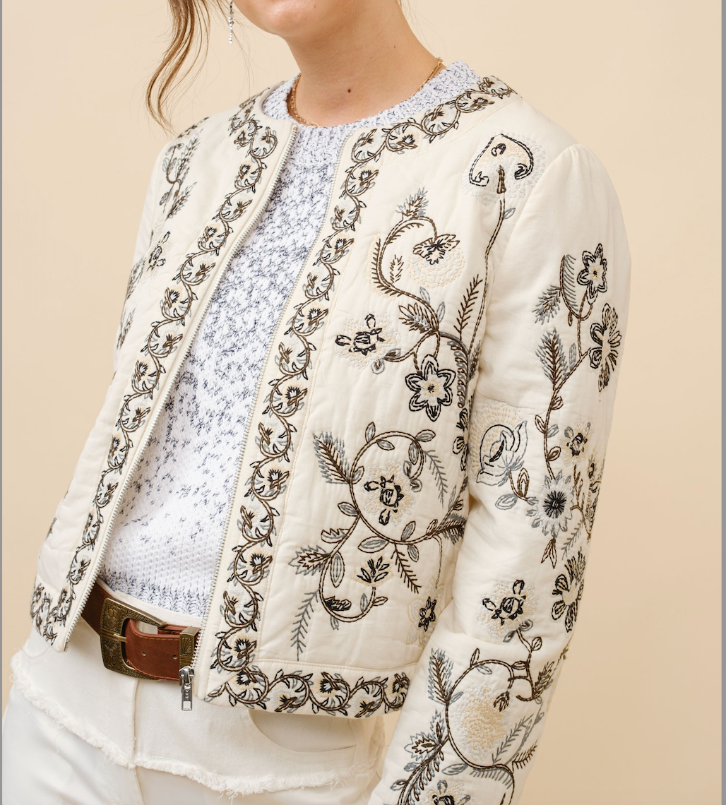 Embroidered Zip Up Jacket