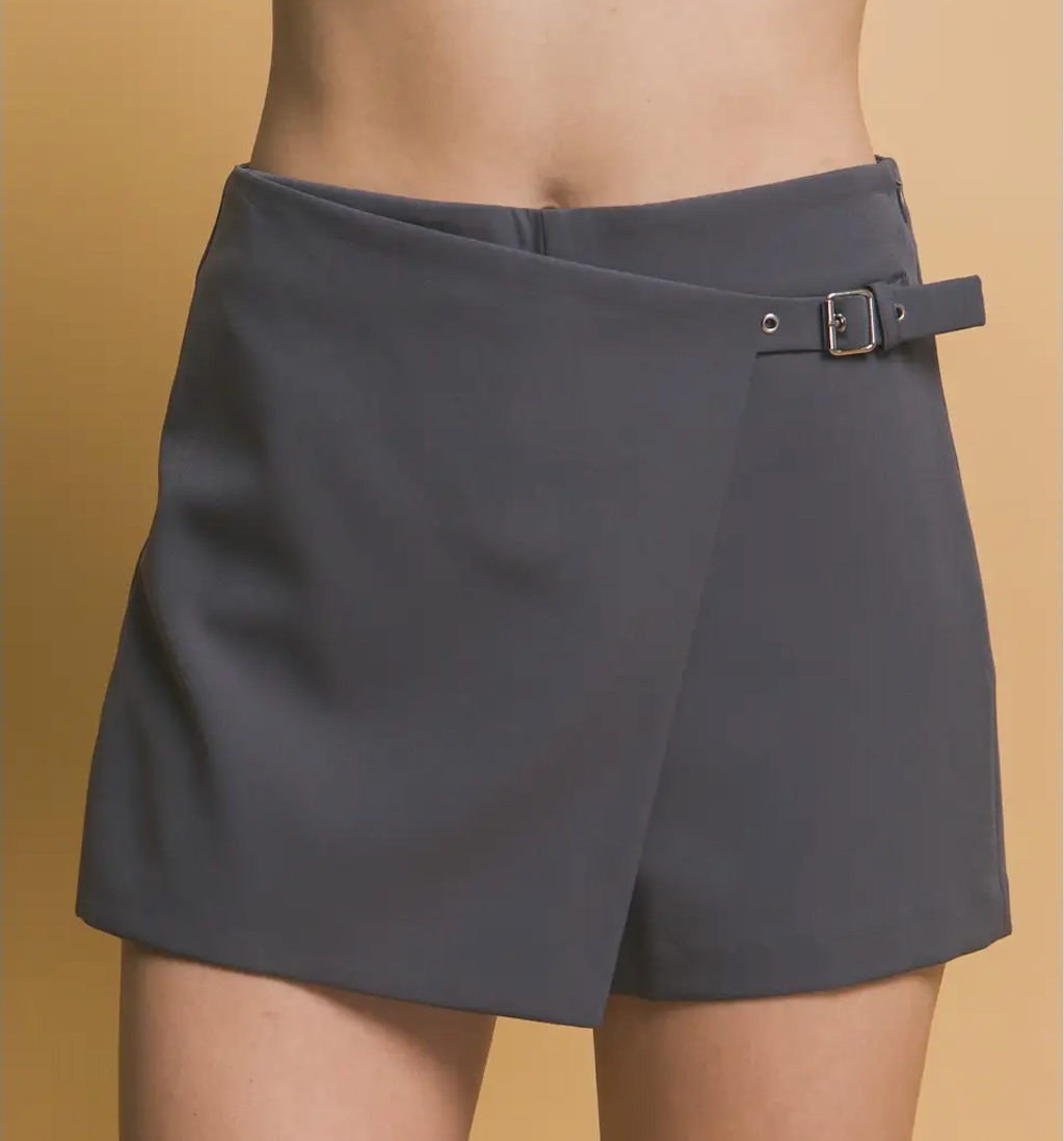 Solid Wrap Mini Shorts-Gray