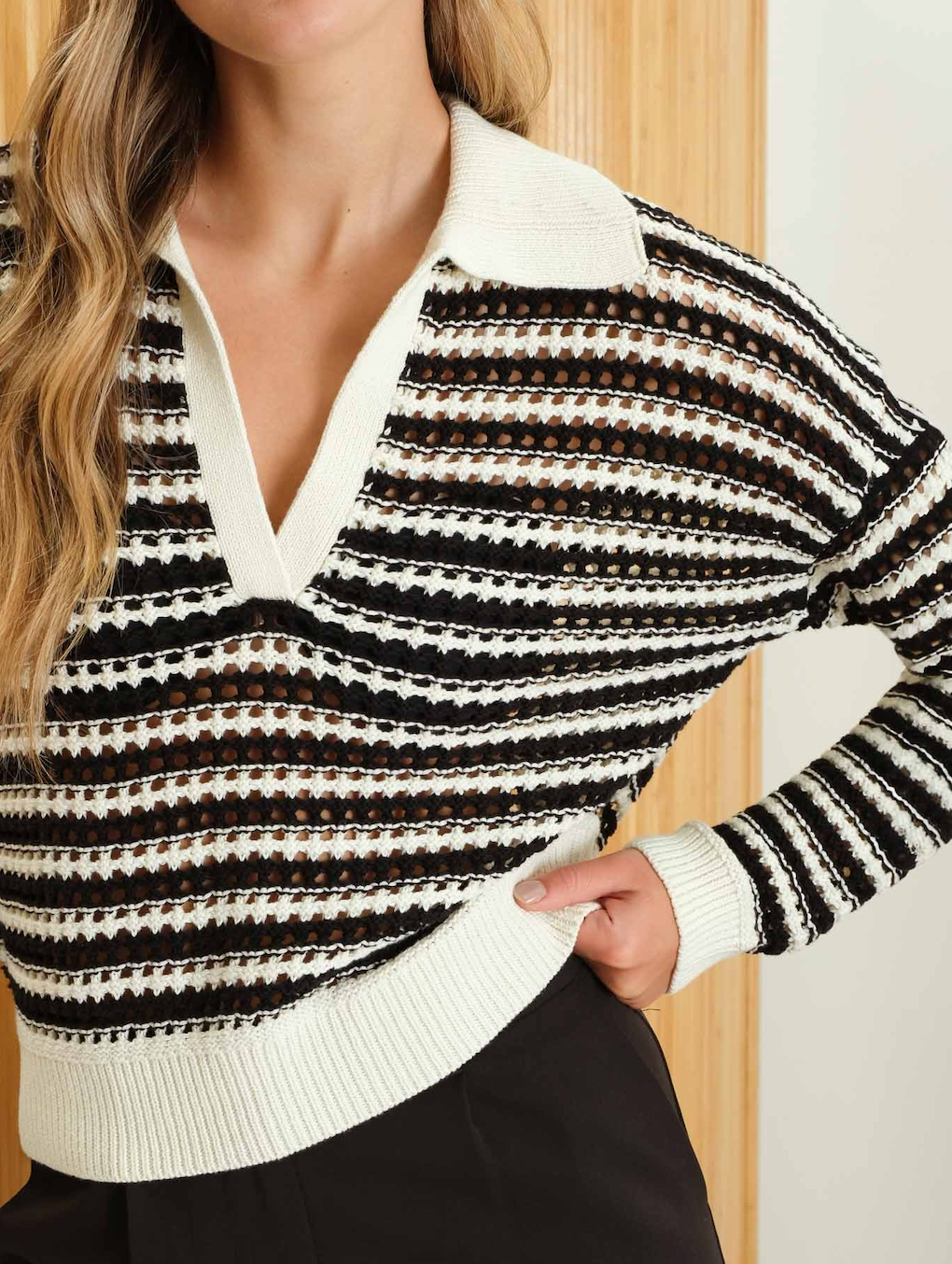 Stripe Long Sleeve Crochet Sweater