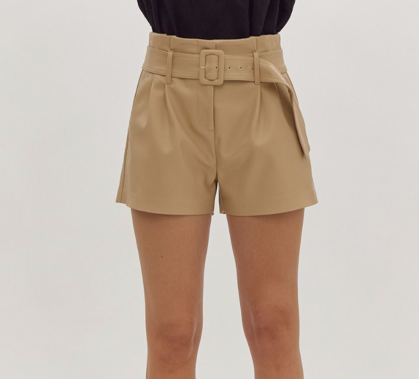 High Waisted Faux Leather Shorts