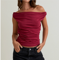 Off the Shoulder Top with Ruching-Maroon