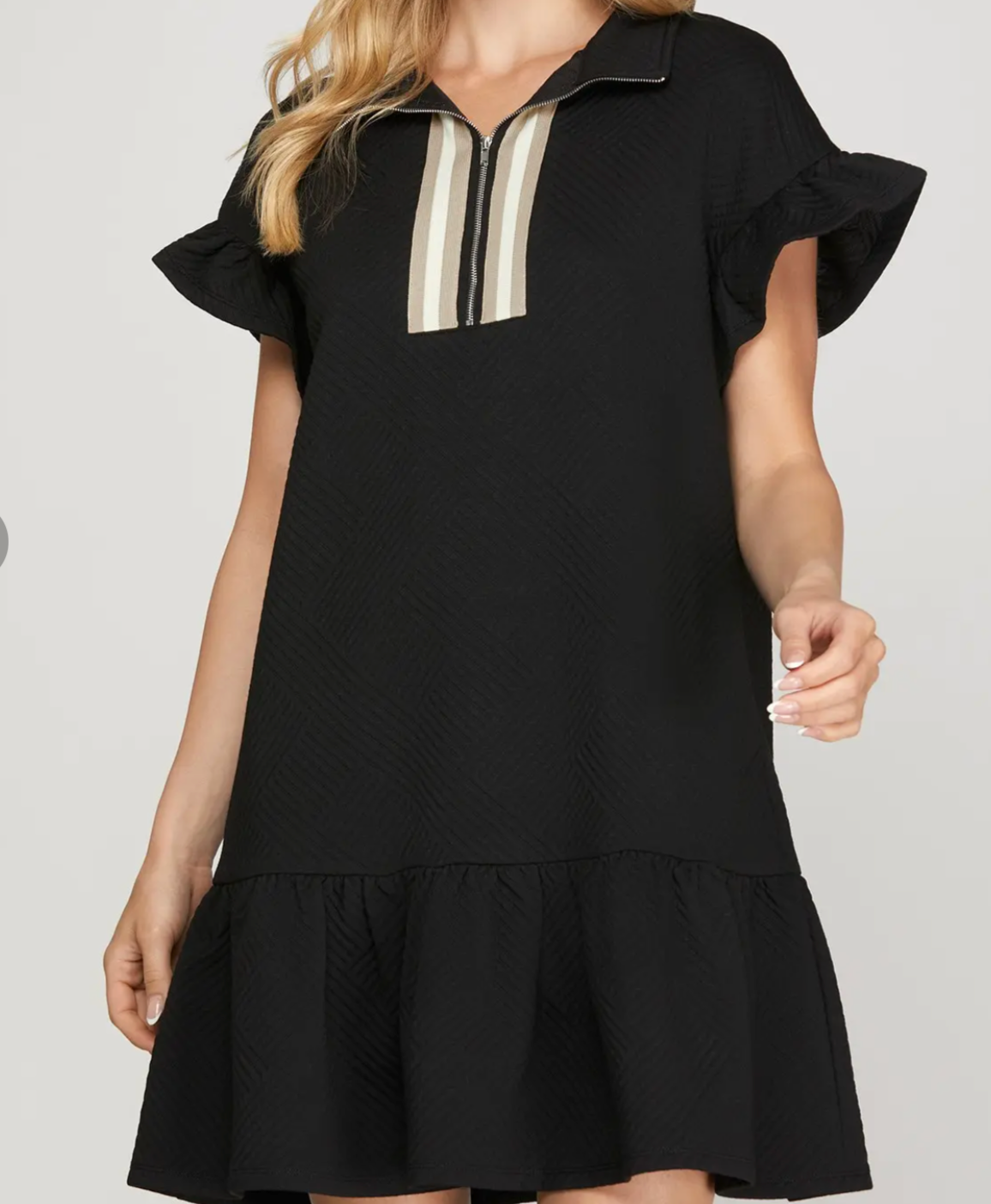 Quilted Ruffle Sleeve Mini Dress