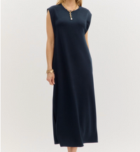 Solid Jersey Knit Pullover Midi Dress