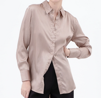 Pinstripe Button Down Long Sleeve Satin Blouse